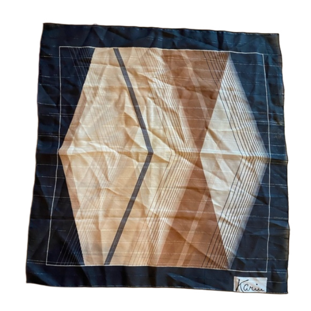 Karin Vintage Geometric Square Silk Feel Neck Scarf Brown Black Made in Italy